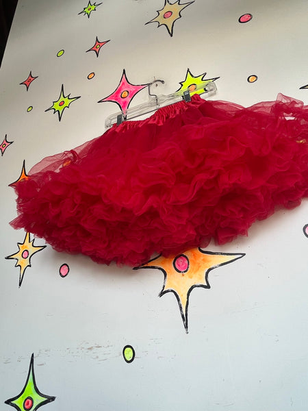 Crimson Red Tulle Tutu Mini Skirt Babydoll Dollcore Retro Pin-Up Separate S