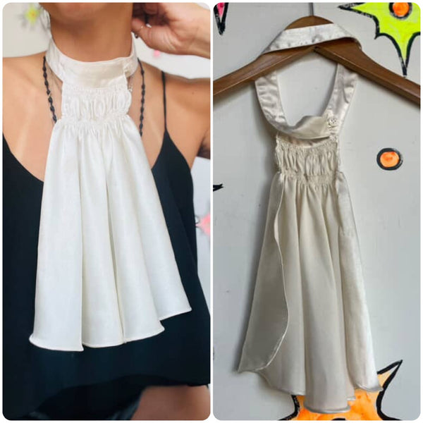 Vintage Edwardian Off-White Cravat - Silky Neck Tie - Neck Ruffle