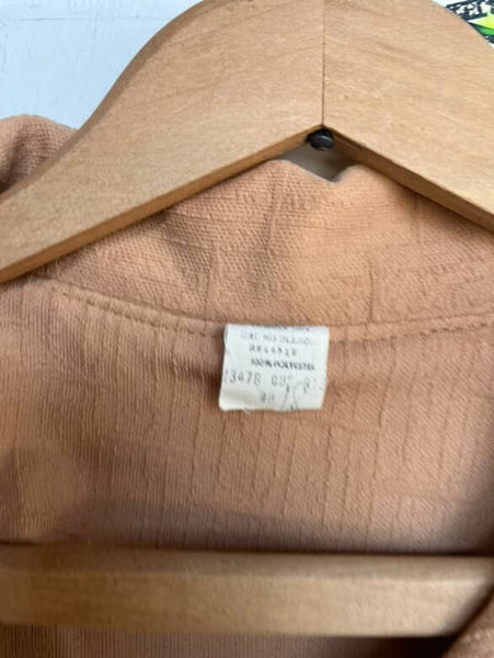 Vintage 70s Tan Polyester Blazer - Dagger Collar Retro Jacket - Size 8