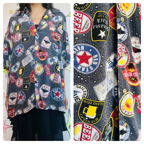 Vintage 90s Men's Beer Label Shirt - Wearable Art Retro Party Vibes - Size Large