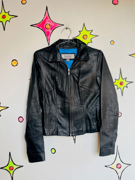 Vintage 90s Y2K Black Leather Grunge Racing Jacket - Wilson's Leather - Small