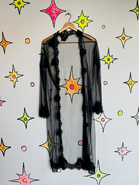 Vintage Black Sheer Lace | Babydoll Goth Romantic Vamp Glam Lounge Robe SM