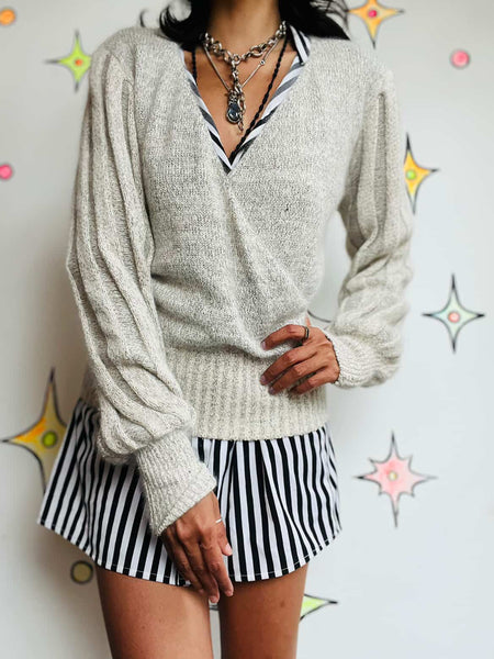 Vintage Cropped Grunge Boho Slouchy Knit Sweater – Silk Angora Wool Blend - M