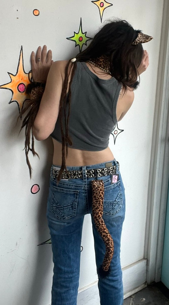 Plush Leopard Cat Costume Set Headband Collar Tail Cuffs Cosplay ...