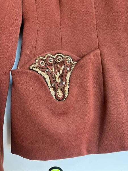 Vintage 1940s Earth Tones Embellished Beaded Blazer Vintage Juniors XS