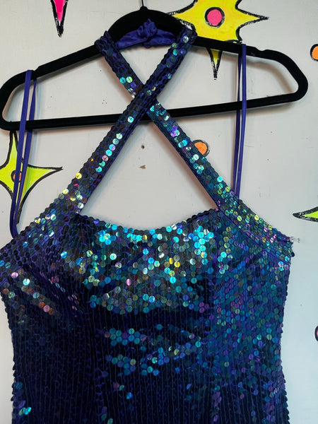 80s 90s Sparkling Blue Mermaid Gown Evening Dress Formal Prom Party Dress | ML