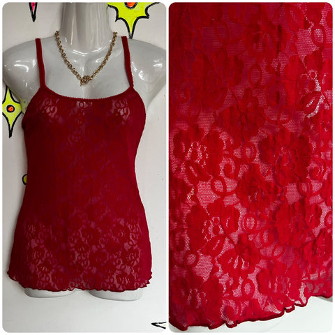 Vintage 90s | Red Lace Cami Whimsy Goth Coquette Fairy Grunge Emo Camisol Top M