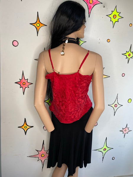 Vintage Silk Red Rose Lace Cami | Vamp Glam Romantic Goth Slip Top – L