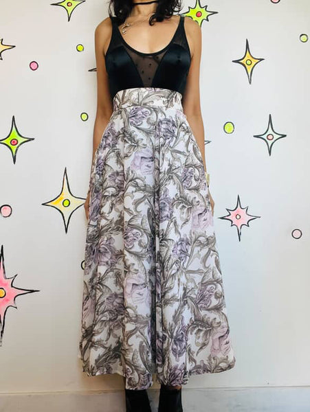 Vintage 70s White & Lilac Floral Whimsy Boho Fairy Grunge Maxi Skirt – Small