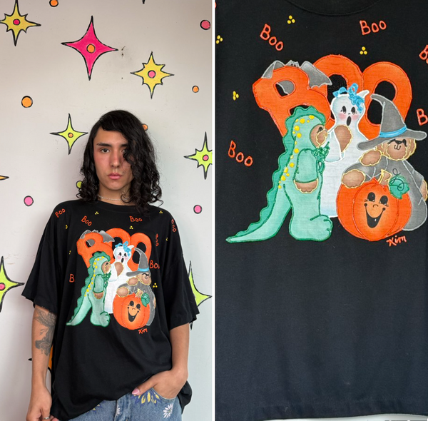 80s Halloween Boo Puffy Paint Tee Tacky Ugly Halloween Shirt Maximalist Goth XL