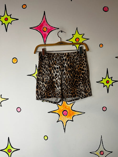 Vintage Leopard Shorts Y2K Grunge 90s Aesthetic High Waist Hot Pants - Small