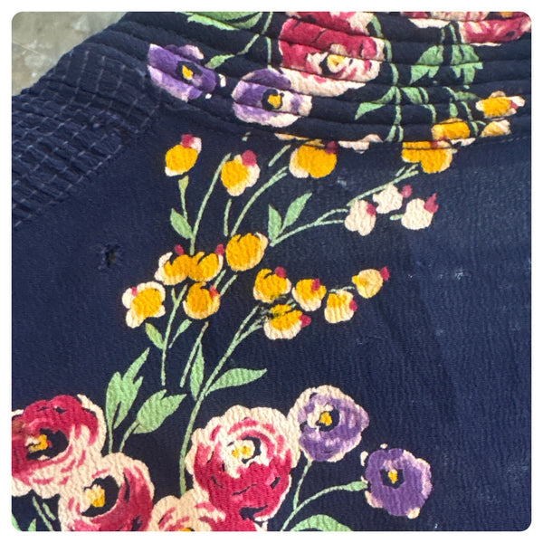 1940s Navy Floral Print Secretary Dress Stunning True Vintage Boho Grunge - M L