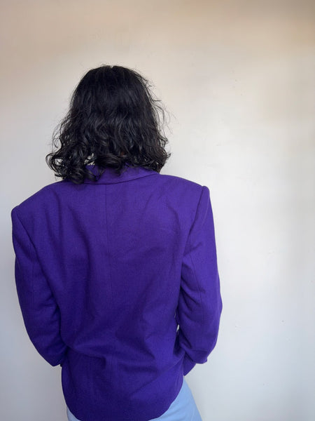 Vintage 1980s Purple Wool Blazer Retro Goth Maximalist Academia Jacket XL