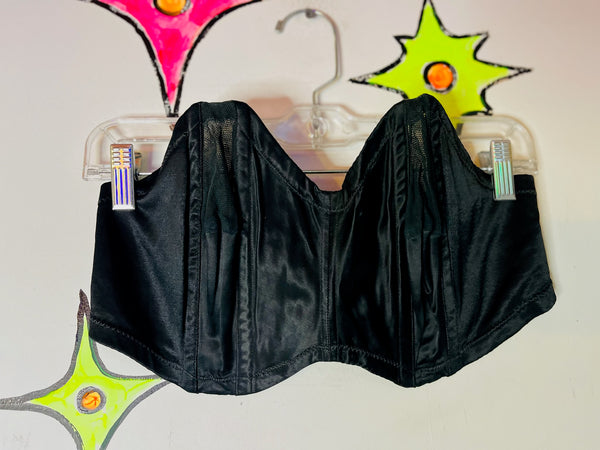 1940 50s Strapless Boned Bullet Bra Vintage Black Pin-Up Lingerie Bustier 34 B - C