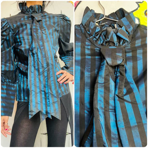 Vintage Victorian Gothic High-Neck Blouse - Small - Dark Academia/Vampire Vibes