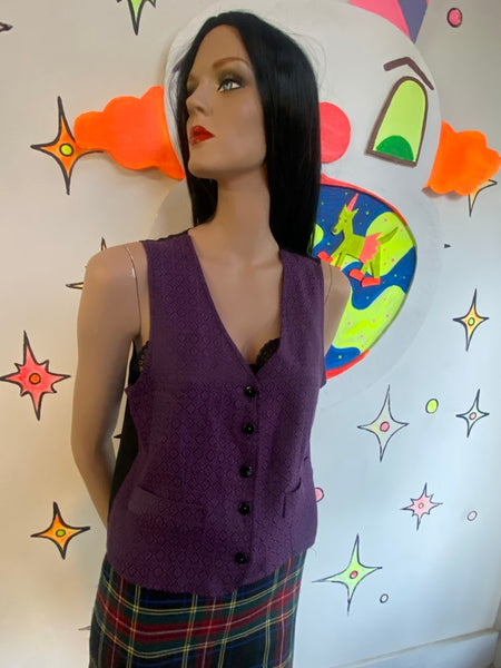 Purple Black Romantic Vest Emo Fairycore Grunge Alt Layering Top Whimsigoth M