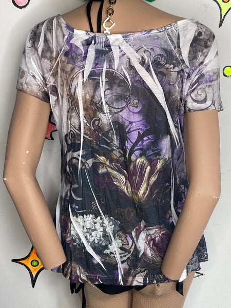 Y2K Purple Fairy Grunge Tattoo Print Top McBling Vintage Suzie Aesthetic M