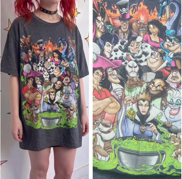 Y2K Disney Villains Graphic Goth Disney Halloween Witchy Oversized T Shirt XL
