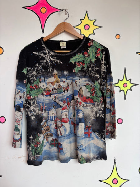 Y2K Embellished Tacky Ugly Christmas Sweater X Mas Party Graphic T Shirt | L