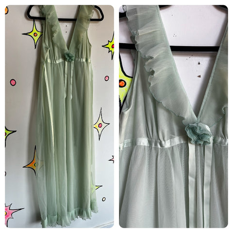 Vintage | Double Layer Chiffon Sheer Babydoll Fairy Grunge Nighty Slip Dress | M