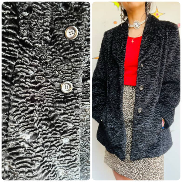 Vintage 90s Vegan Lamb Faux Fur Coat – Style Co. – Soft Textured Grunge Glam – M