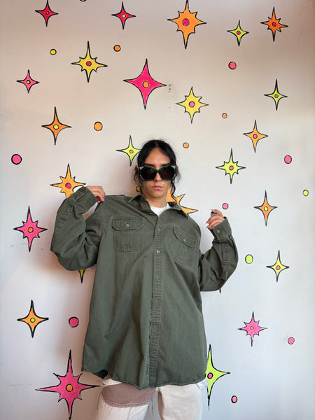 Vintage L.L.Bean Army Green Utility Shirt Military Surplus Wasteland Outdoor XL