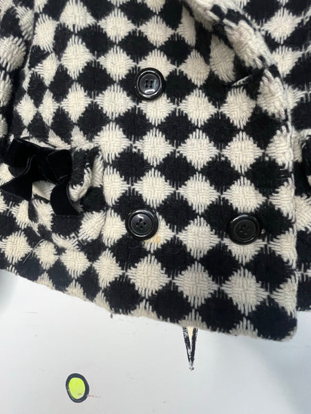 Y2K Black & White Vegan Fur Crop Coat Harlequin Clowncore Glam 60s Style - S