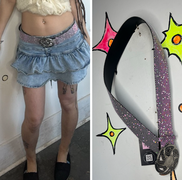 Y2K Purple Sparkly Belt Glitter Rhinestone Buckle Rave McBling Cyber