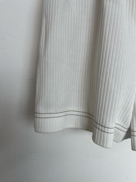 Vintage 60s–70s White Ribbed Go-Go Mod Romper | Groovy Mini Playsuit | XS