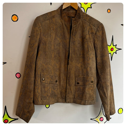 Vintage 90s Y2K | Leather Snake Skin Print Zip Fairy Grunge Emo Racing Jacket L