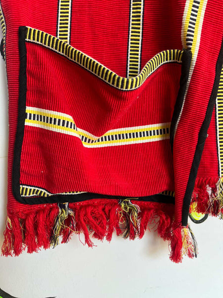 Vintage 60s 70s Boho Grunge Red Tapestry Fringe Vest Festival Hippie Western M/L