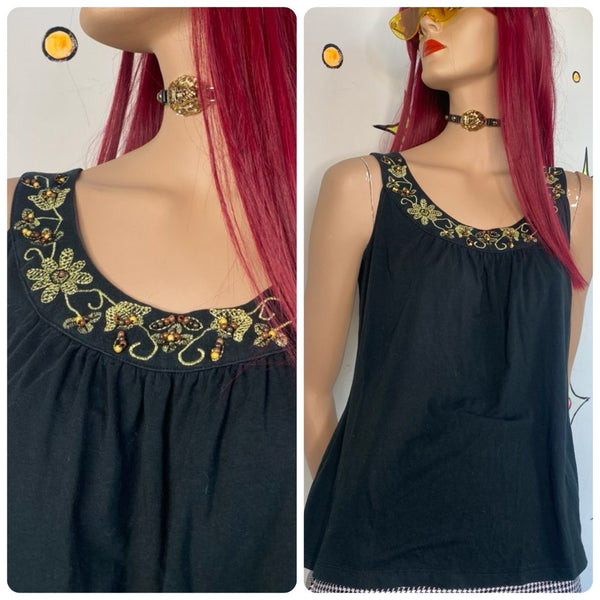 Y2K Whimsigoth Beaded Sleeveless Top Ann Taylor Loft Embroidered Fairy S