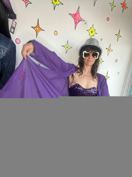 Vintage Purple Chiffon Kimono Robe Vamp Goth Boudoir Lingerie Layering Robe XL+