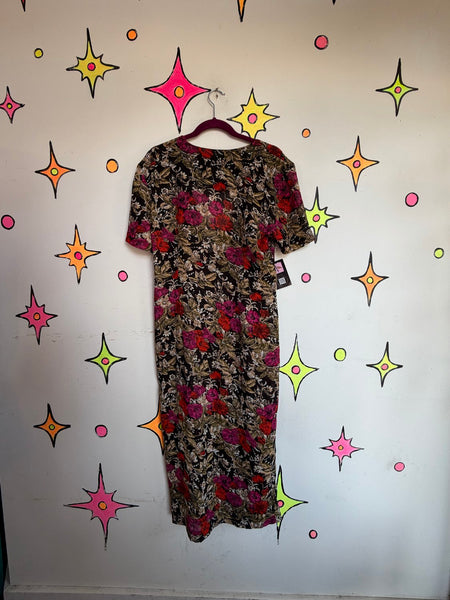 90s Floral Silk Dress Romantic Fairy Grunge Whimsy Goth Office Siren M/L