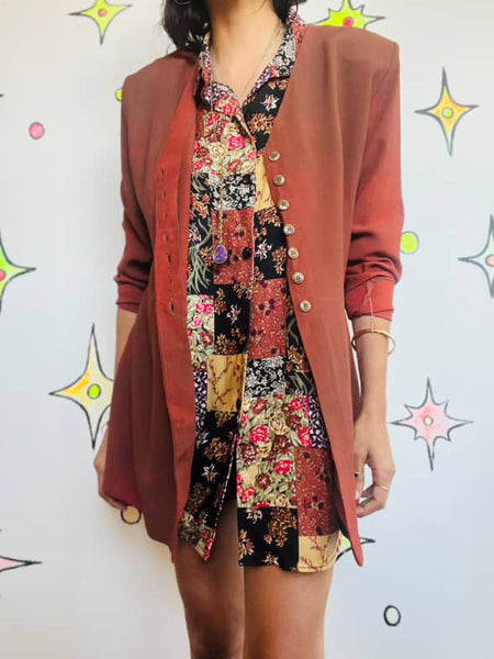 Vintage 90s Wearable Art Rusty Orange Blazer Blouse | Boho Fairy Grunge Top | M