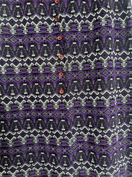 70s Purple & Silver Geometric Print Maxi Skirt Groovy Polyester Retro Boho M