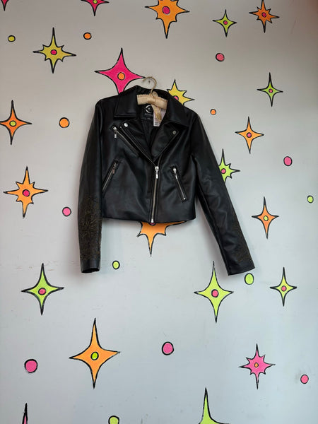 Disturbia Vegan Leather Jacket Goth Moto Biker Punk Grunge Embellished Coat M