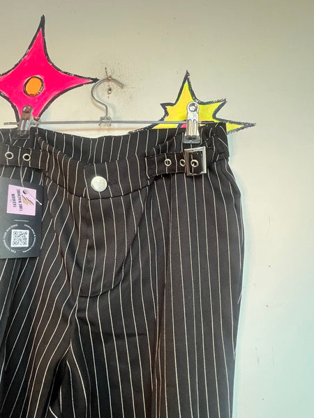 Y2K Pinstripe Mall Goth Pants Low Rise Buckle Punk Grunge Trousers S/M