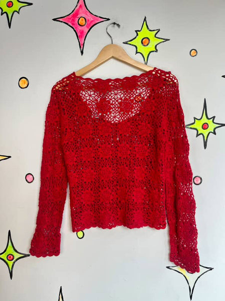 Vintage 90s Y2K Gold Crochet Fairy Grunge Boho Duster Robe Sweater – 14/16