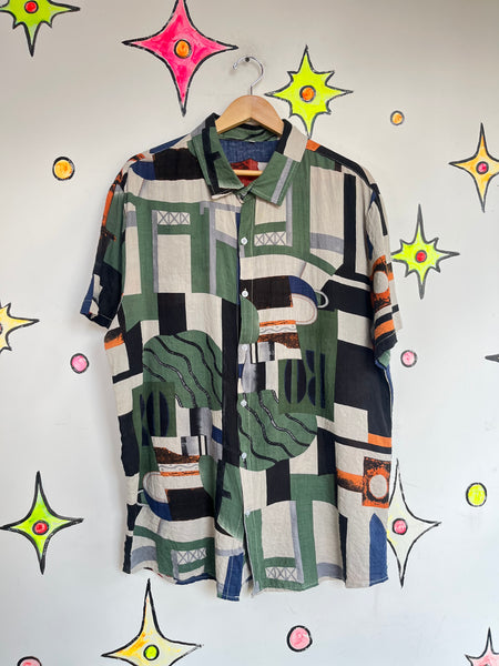 Vintage 80s 90s | Men’s Abstract Wearable Art Retro Party Shirt | 100% Cotton XL