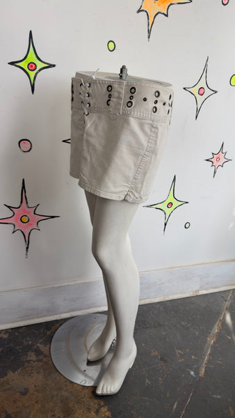 Y2K Mudd Studded White Lace-Up Shorts ' McBling Indie Sleaze - Size 11