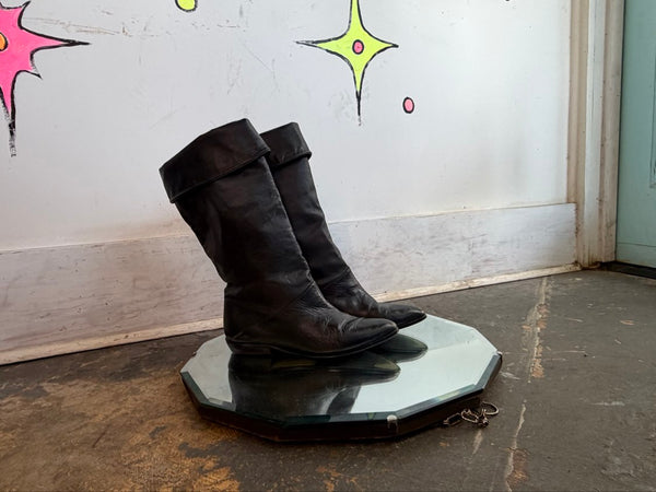 80s Black Slouch Boots Leather Riding Boots Dark Academia Romantic Goth 8
