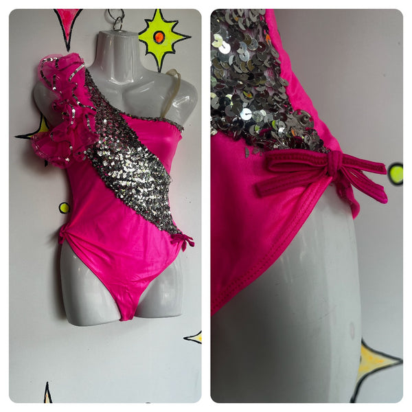 Vintage Dance Costume | Hot Pink Showgirl Burlesque Circus Leotard Playsuit