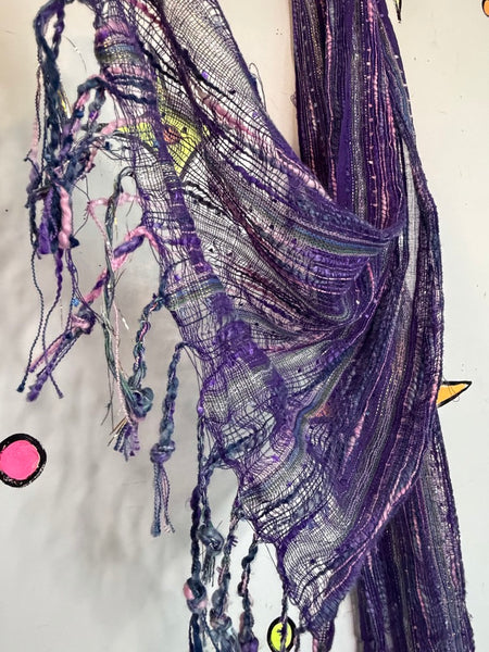Y2K Purple Metallic Scarf | Fairycore Shabby Chic Boho Wrap