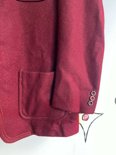 Vintage 70s | Men's Burgundy Wool Big Collar Blazer Jacket – Disco Mod Vibes - L