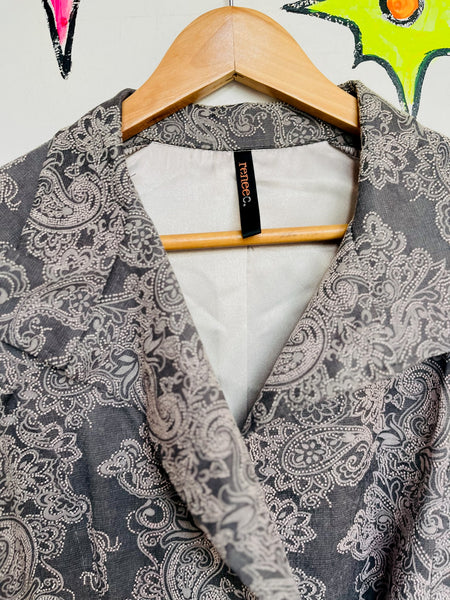 Y2K Silver Paisley Print Coat | Vamp Glam Goth Fairycore Romantic Medium - M