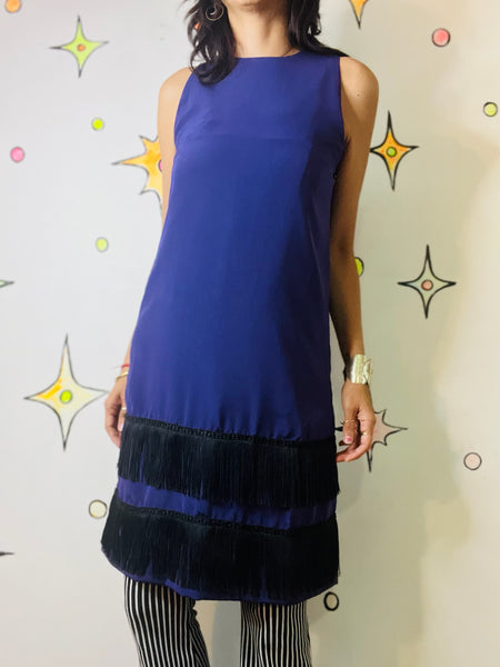 Purple & Black Flapper Fringe Dress – 1920s Gatsby Holiday Party Costume - M