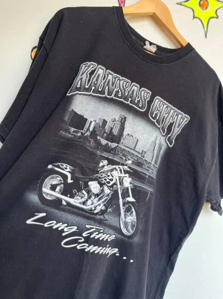 Vintage 90s Kansas City Tee | Black Biker Grunge Graphic T-Shirt XL
