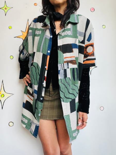 Vintage 80s 90s | Men’s Abstract Wearable Art Retro Party Shirt | 100% Cotton XL