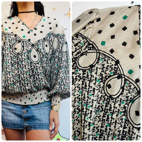 Vintage 70s/80s Silky Disco Glam Boho Grunge Dolman Sleeve Blouse – Small/Medium